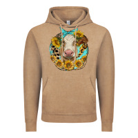 Simmental Heifer With Sunflowers And Leopard Vintage Hoodie | Teevron