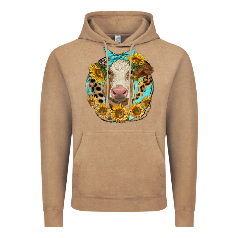 Simmental Heifer With Sunflowers And Leopard Vintage Hoodie by LillyAllenDesigns | Teevron