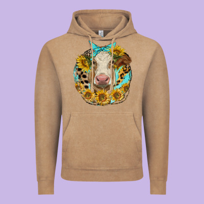 Simmental Heifer With Sunflowers And Leopard Vintage Hoodie Designed By Lillyallendesigns