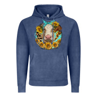 Vintage Denim simmental heifer with sunflowers and leopard Vintage Hoodie - LillyAllenDesigns