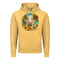 Vintage Mustard simmental heifer with sunflowers and leopard Vintage Hoodie - LillyAllenDesigns