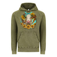 Vintage Olive simmental heifer with sunflowers and leopard Vintage Hoodie - LillyAllenDesigns