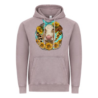 Vintage Zinc simmental heifer with sunflowers and leopard Vintage Hoodie - LillyAllenDesigns