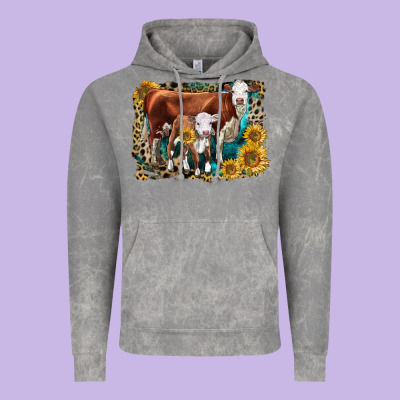 Hereford Cow And Hereford Calf With Leopard Vintage Hoodie Designed By Lillyallendesigns