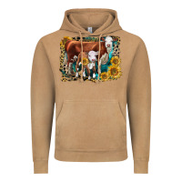 Vintage Camel Hereford Cow and Hereford Calf With Leopard Vintage Hoodie - LillyAllenDesigns