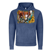 Vintage Denim Hereford Cow and Hereford Calf With Leopard Vintage Hoodie - LillyAllenDesigns