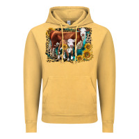 Vintage Mustard Hereford Cow and Hereford Calf With Leopard Vintage Hoodie - LillyAllenDesigns