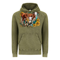 Vintage Olive Hereford Cow and Hereford Calf With Leopard Vintage Hoodie - LillyAllenDesigns