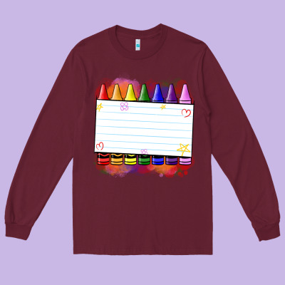 Crayons Add Your Text Long Sleeve Tee Designed By Nancycooperartshop