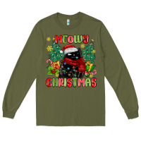 Army Green meowy christmas black cat Long Sleeve Tee - MaliasSmallBusiness