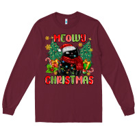 Burgundy meowy christmas black cat Long Sleeve Tee - MaliasSmallBusiness