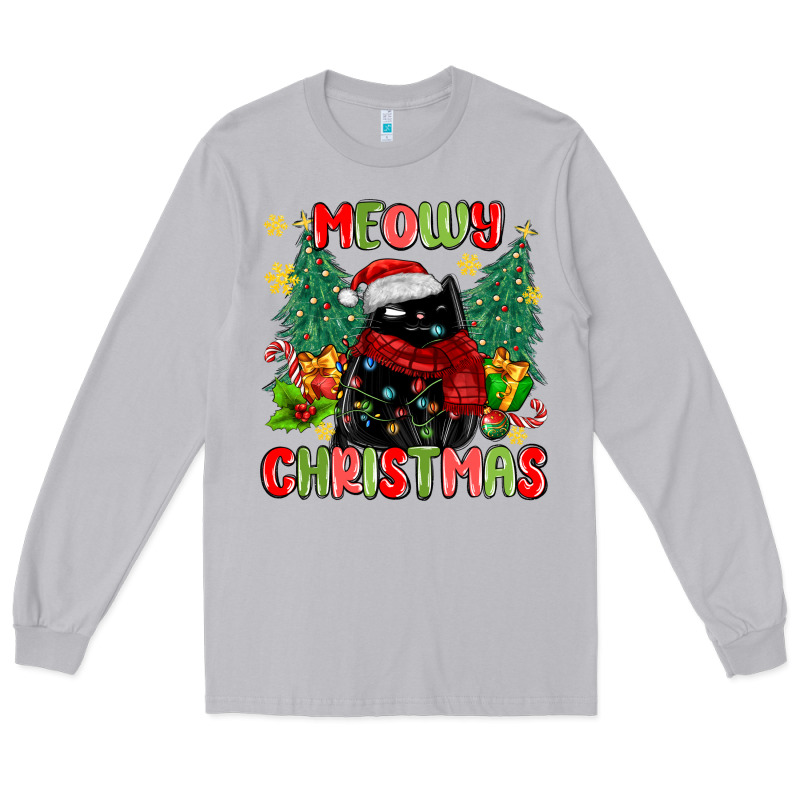 Meowy Christmas Black Cat Long Sleeve Tee by MaliasSmallBusiness | Teevron