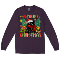 Plum meowy christmas black cat Long Sleeve Tee - MaliasSmallBusiness
