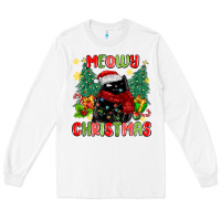White meowy christmas black cat Long Sleeve Tee - MaliasSmallBusiness