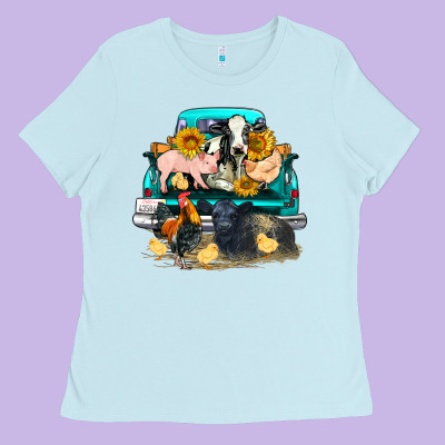 Farm Truck Farm Animals Ladies Tee Designed By Fadigitalartstudio