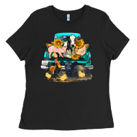 Black farm truck farm animals Ladies Tee - FaDigitalArtStudio