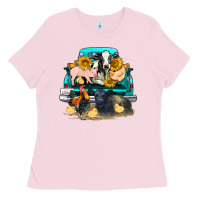 Bubblegum Pink farm truck farm animals Ladies Tee - FaDigitalArtStudio