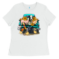 White farm truck farm animals Ladies Tee - FaDigitalArtStudio