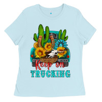 Baby Blue keep on trucking with western truck Ladies Tee - HRA Design Shop