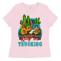 Bubblegum Pink keep on trucking with western truck Ladies Tee - HRA Design Shop