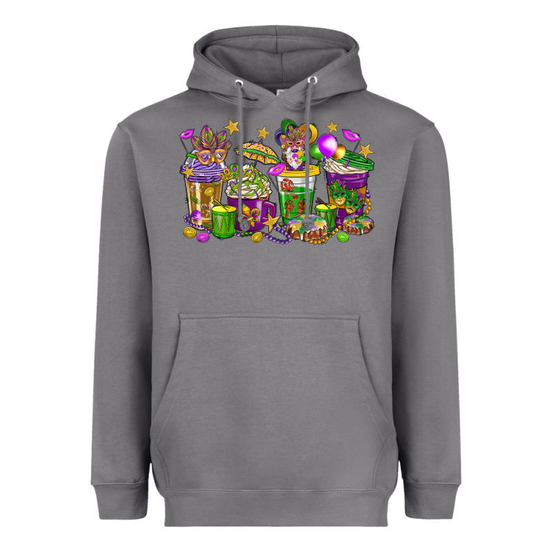 Mardi Gras Coffee Cups Heavyweight Hoodie by HowdyJamesFarm | Teevron