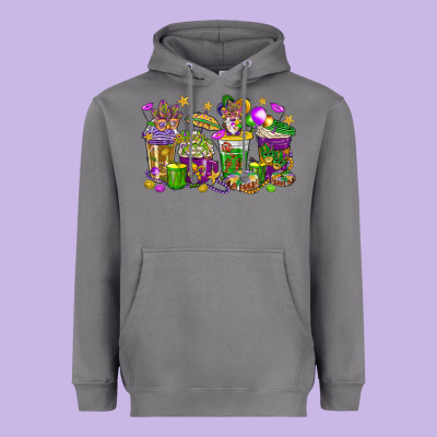 Mardi Gras Coffee Cups Heavyweight Hoodie Designed By Howdyjamesfarm