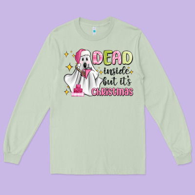 Dead Inside But It's Christmas Long Sleeve Tee Designed By Maliassmallbusiness