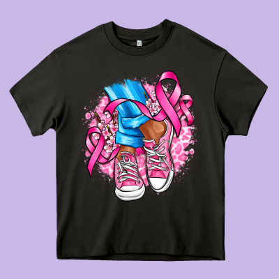 Cancer Ribbon Pink Converse And Flowers Heavy Core Tee Designed By Adodesignshop
