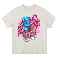 Cream cancer ribbon pink converse and flowers Heavy Core Tee - AdoDesignShop
