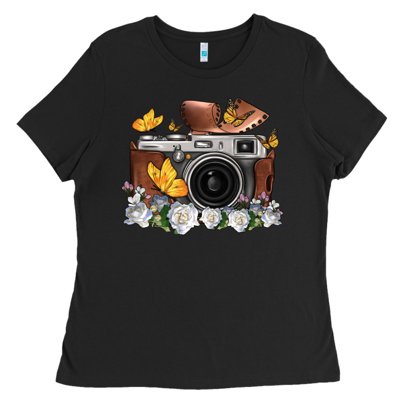 Floral Butterfly Film Roll Vintage Camera Ladies Tee by FaDigitalArtStudio | Teevron