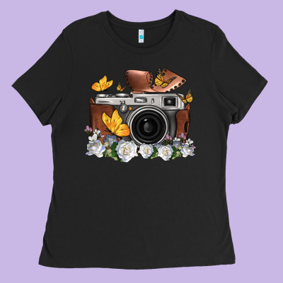 Floral Butterfly Film Roll Vintage Camera Ladies Tee Designed By Fadigitalartstudio
