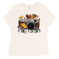 Bone floral butterfly film roll vintage camera Ladies Tee - FaDigitalArtStudio