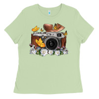 Matcha floral butterfly film roll vintage camera Ladies Tee - FaDigitalArtStudio