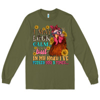 Army Green i may look calm but in my head i pecked you three Long Sleeve Tee - NancyCooperArtShop