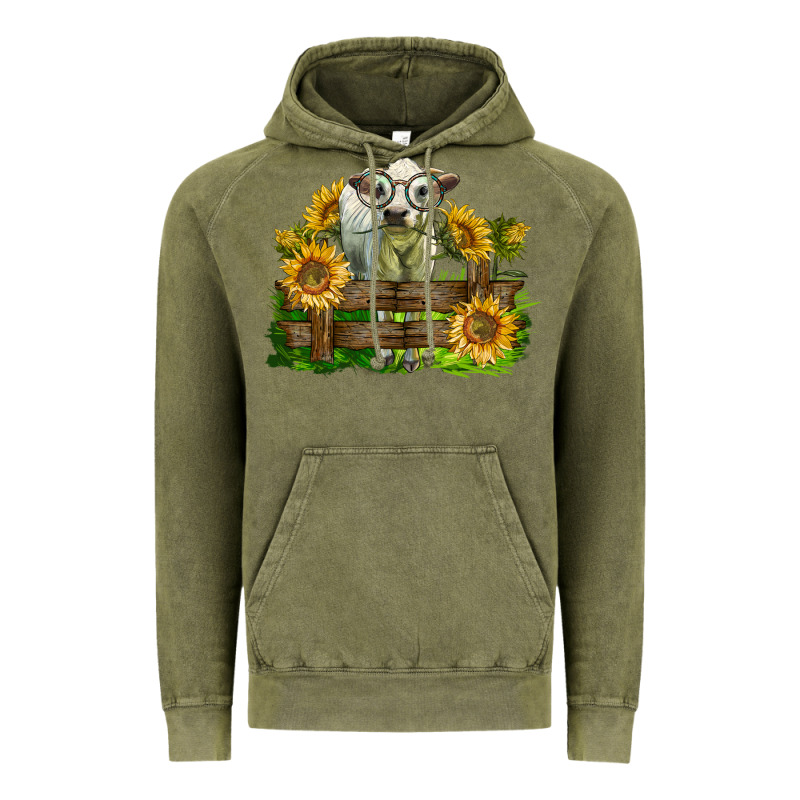 Charolais Heifer With Sunflowers Vintage Hoodie by LillyAllenDesigns | Teevron