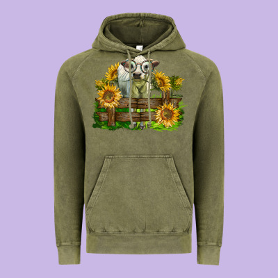 Charolais Heifer With Sunflowers Vintage Hoodie Designed By Lillyallendesigns