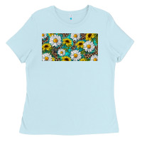 Baby Blue Sunflower And Daisy With Leopard Ladies Tee - RanaPortraitStore