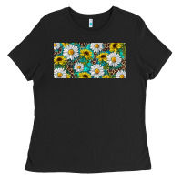 Black Sunflower And Daisy With Leopard Ladies Tee - RanaPortraitStore