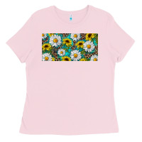Bubblegum Pink Sunflower And Daisy With Leopard Ladies Tee - RanaPortraitStore