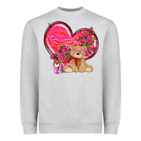 Heather Grey valentines heart with bear Heavyweight Sweatshirt - NancyCooperArtShop