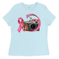 Baby Blue floral cancer ribbon vintage camera Ladies Tee - FaDigitalArtStudio