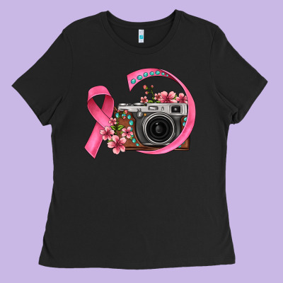 Floral Cancer Ribbon Vintage Camera Ladies Tee Designed By Fadigitalartstudio