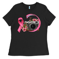 Black floral cancer ribbon vintage camera Ladies Tee - FaDigitalArtStudio
