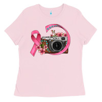 Bubblegum Pink floral cancer ribbon vintage camera Ladies Tee - FaDigitalArtStudio