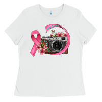 White floral cancer ribbon vintage camera Ladies Tee - FaDigitalArtStudio