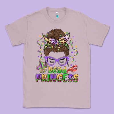 Bead Princess Messy Bun Mardi Gras Classic Tee Designed By Maliassmallbusiness