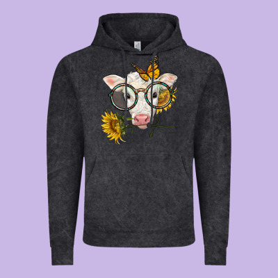 Charolais Calf With Sunflowers And Butterfly Vintage Hoodie Designed By Lillyallendesigns