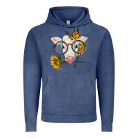 Vintage Denim charolais calf with sunflowers and butterfly Vintage Hoodie - LillyAllenDesigns
