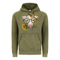Vintage Olive charolais calf with sunflowers and butterfly Vintage Hoodie - LillyAllenDesigns