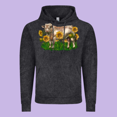 Charolais Bull With Sunflowers Vintage Hoodie Designed By Lillyallendesigns